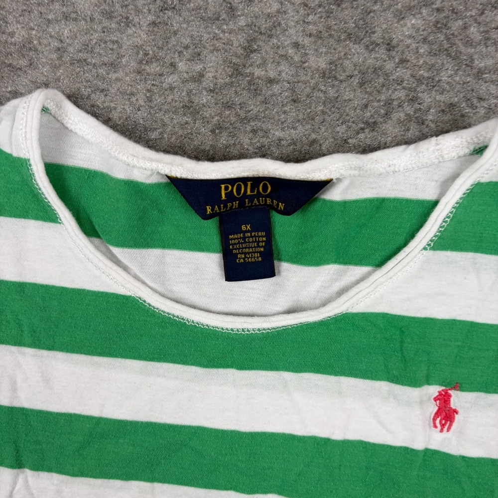 Polo Ralph Lauren T-Shirt Girls Size 6X Green White Striped Pony Logo Tee - Picture 5 of 9
